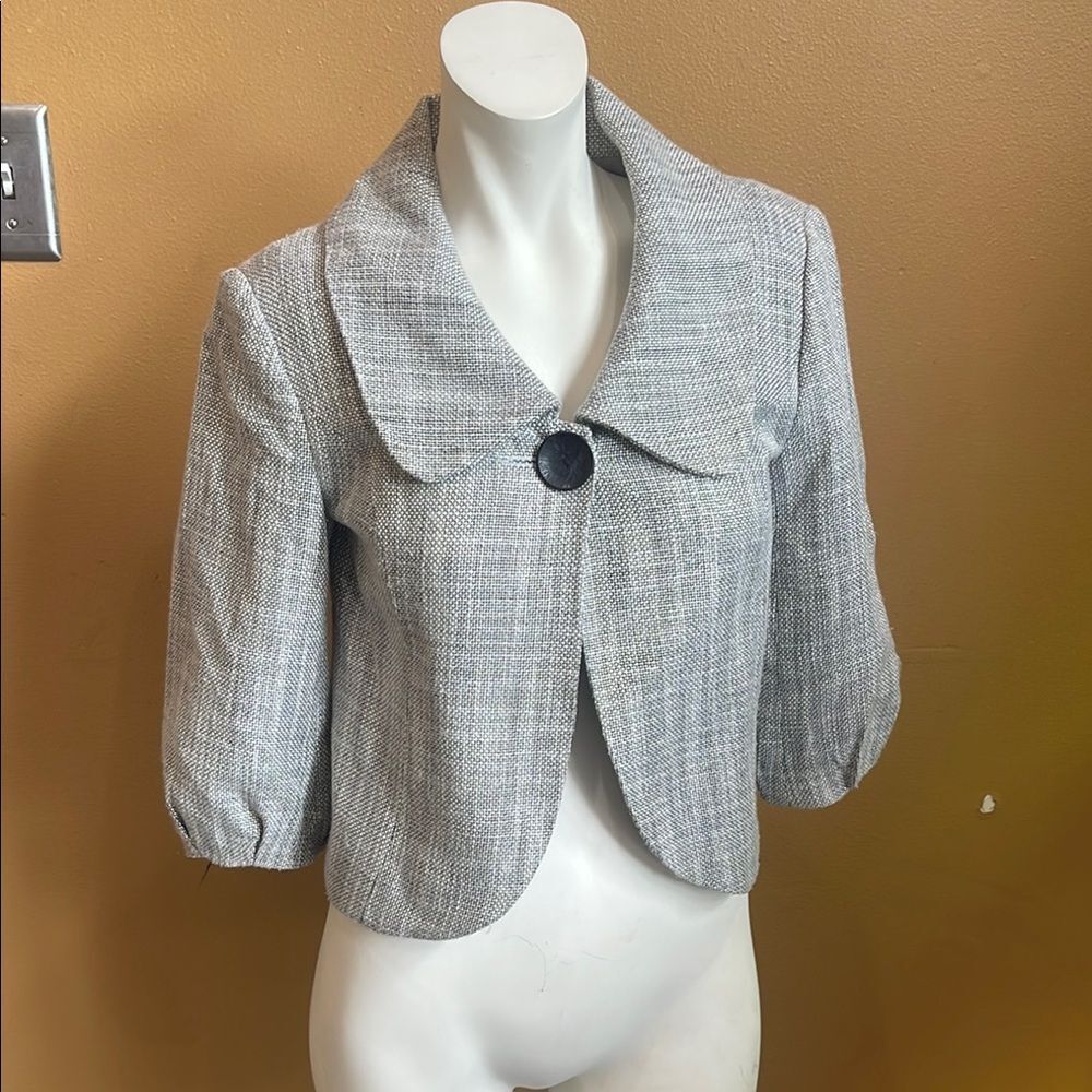 Mac & Jac Cape Blazer Jacket Gray, Big Button Sz 4 Classic Office